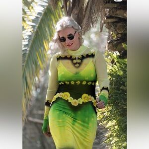 AFRM Printed Mesh Floral Green and Black Maxi Dress With Slip